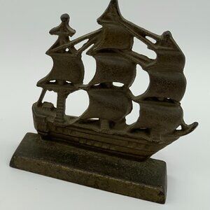 Set of Antique Cast Iron Tall Ship Bookends The Monitor Furnace Co Cincinnati OH